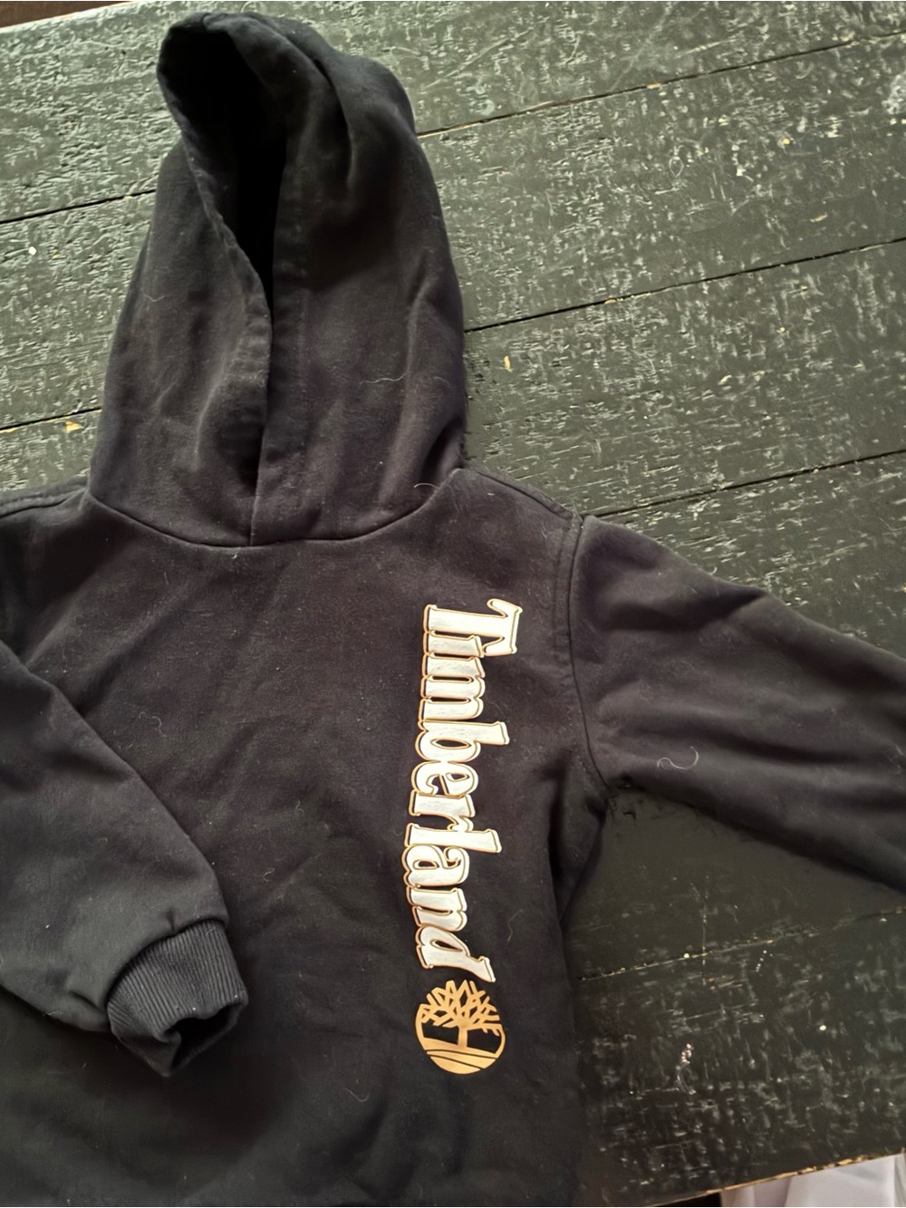 Timberland Black Kids Hoodie with Vertical Logo and Tree Patch